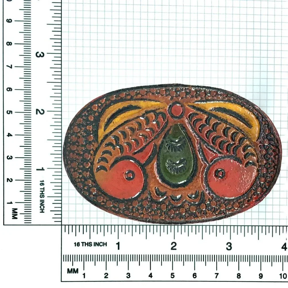 hand tooled leather trinket box butterfly moth folk art keepsake jewelry oval